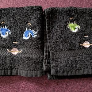 Black Towels with Embroidered Faces
